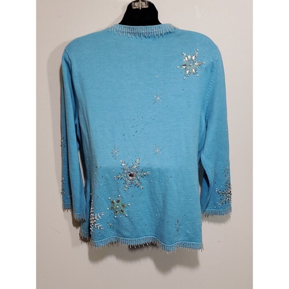 Berek by Takako Sakon XL Button Down Light Blue Sequins Beaded Cardigan Sweater - Picture 9 of 13